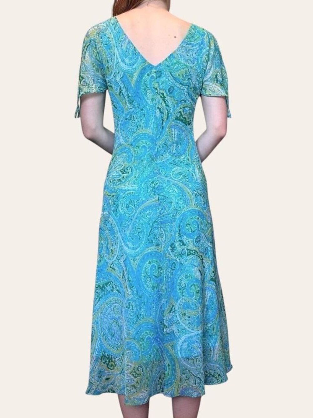 Y2k vintage Dressbarn blue/green paisley chiffon flutter sleeve fairy dress - Picture 7 of 8